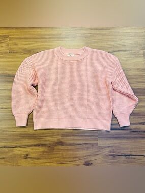 Women's Soft Pink Waffle Crewneck Sweater